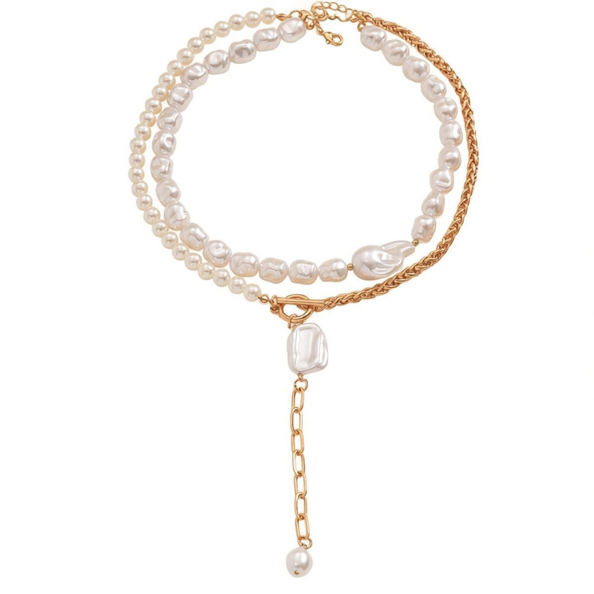 Classy Layered Faux Pearl OT Toggle Necklace