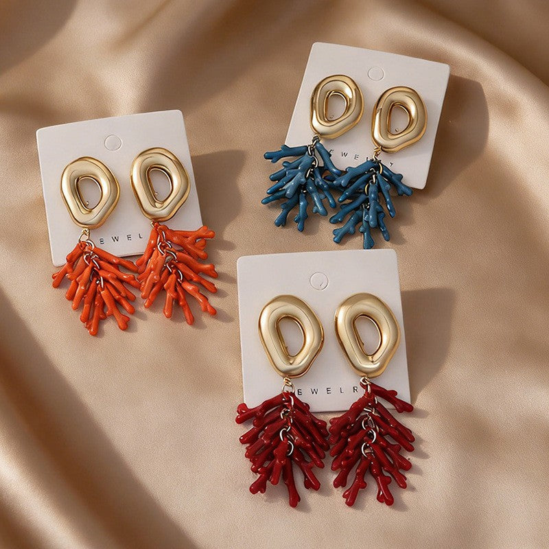 Boho Coral Branch Drop Earrings