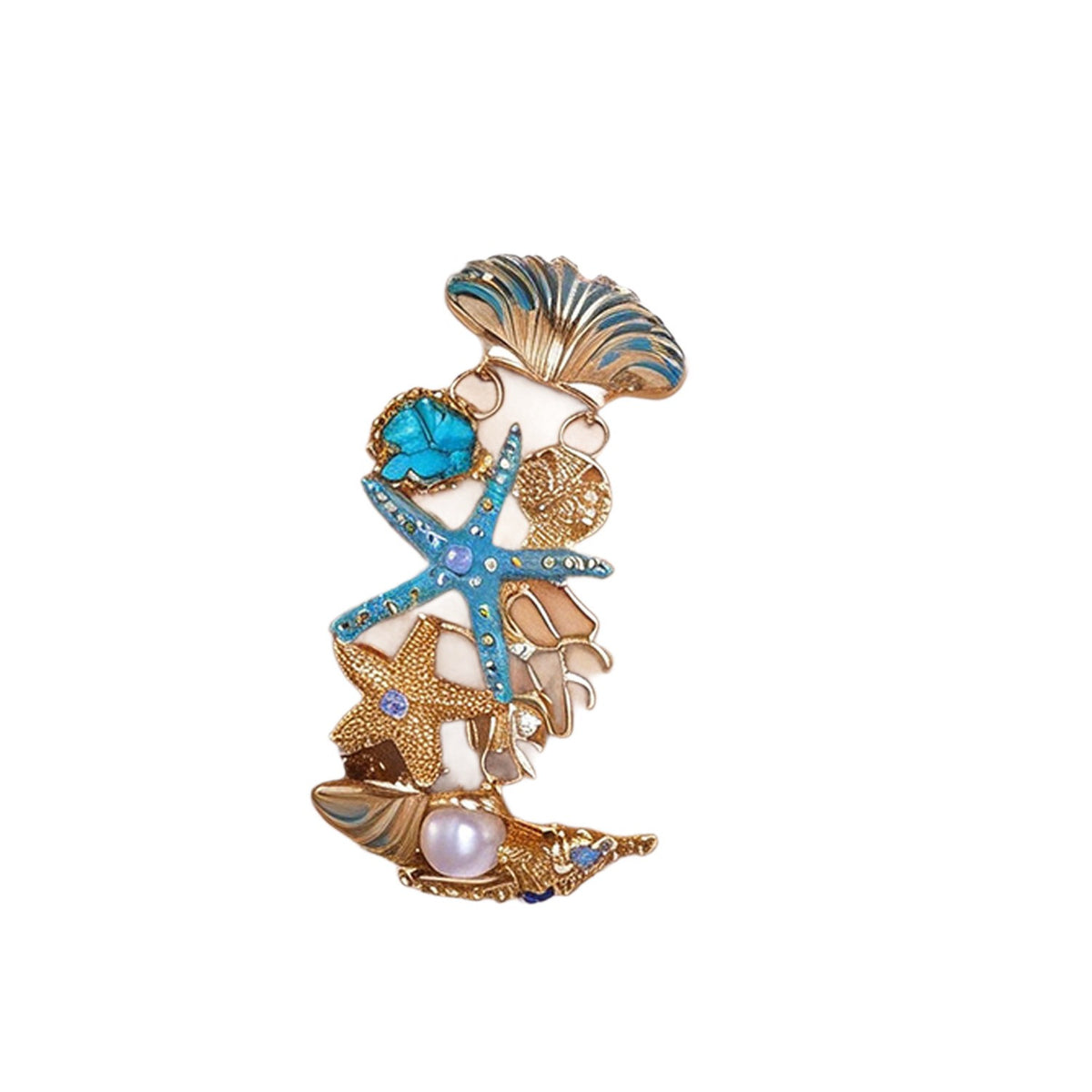 Boho Enamel Starfish & Shell Necklace, Bracelet & Earring Set