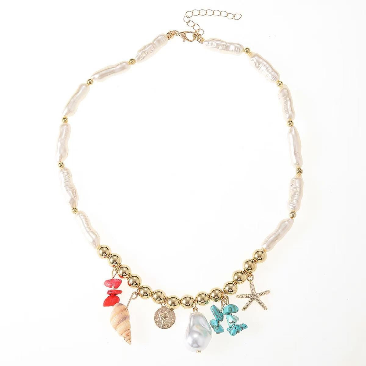 Boho Starfish & Shell Charm Necklace