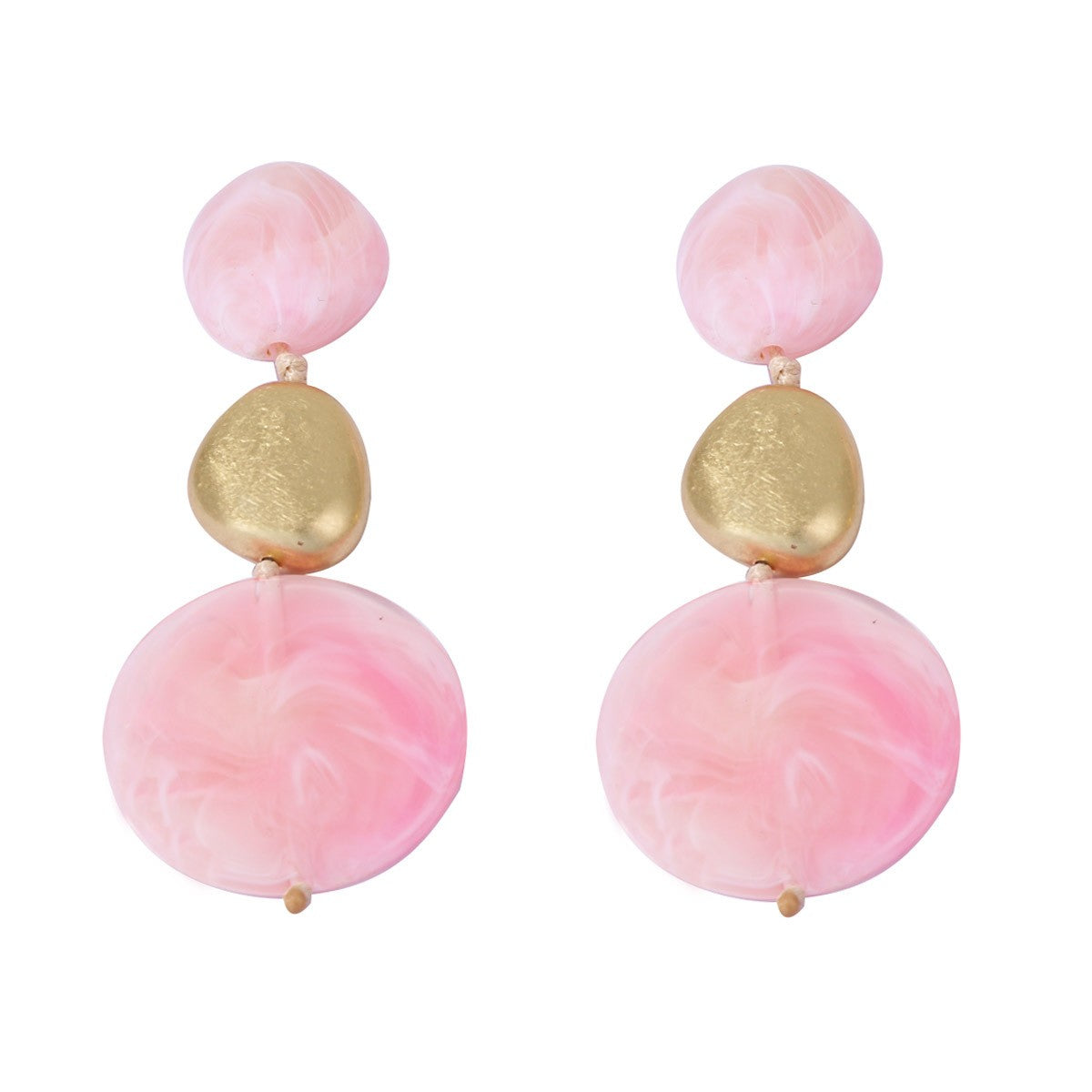 Romantic Pink Marble Disc Necklace & Earring Set
