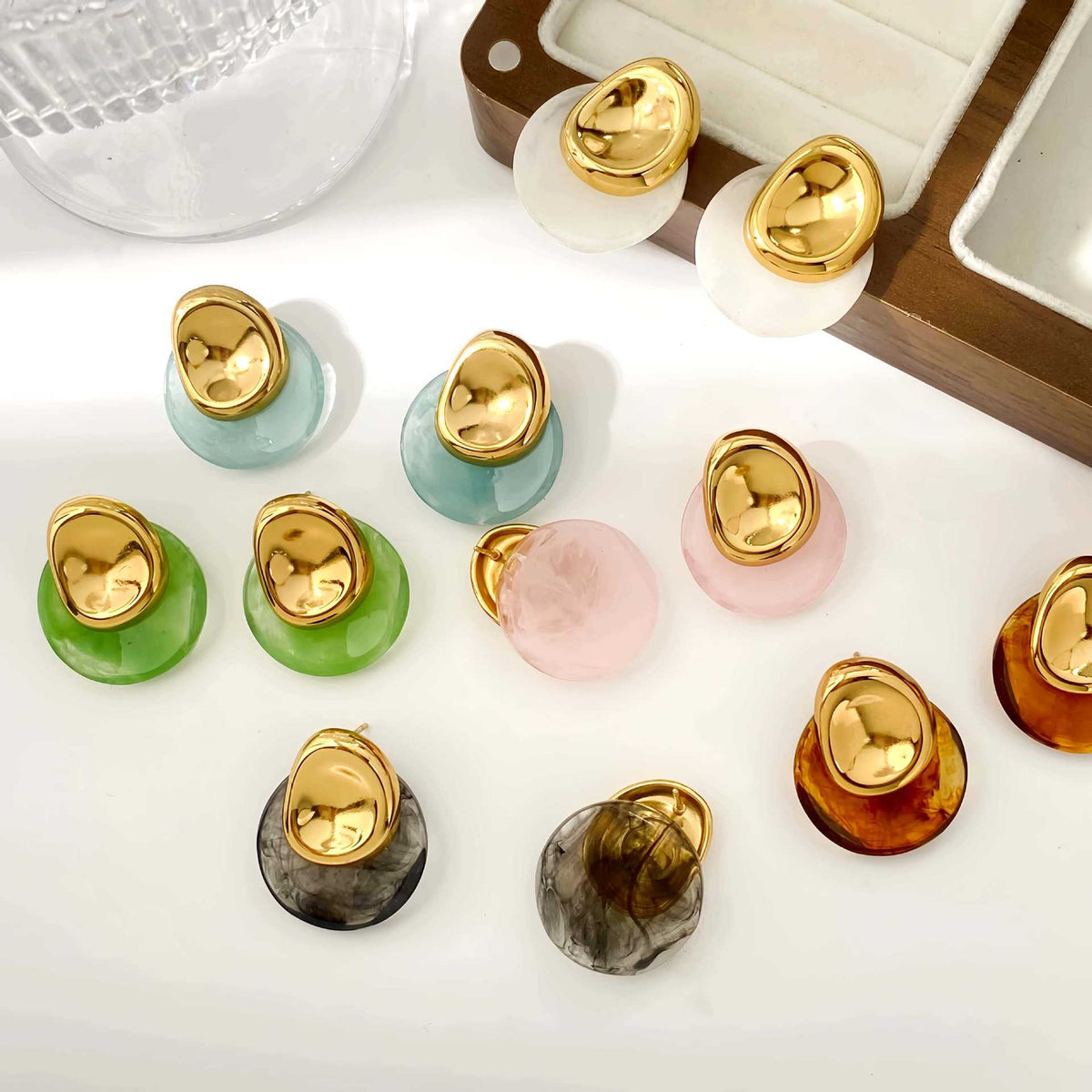 Classy Marbled Resin Round Stud Earrings