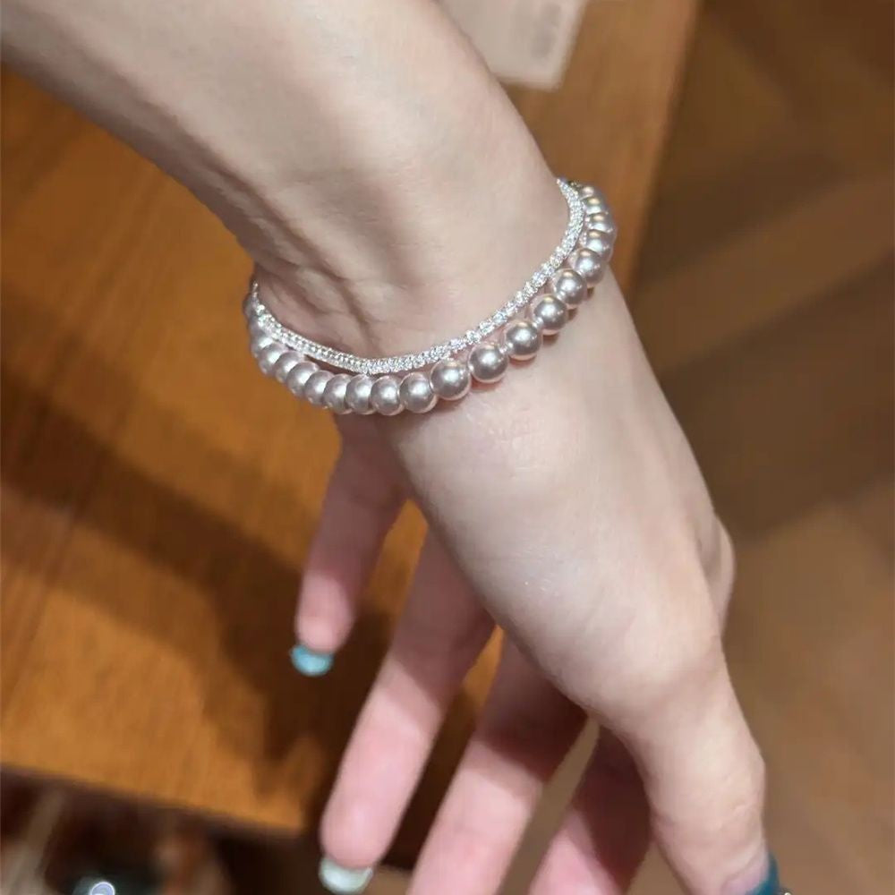 Classy Double Layer Pearl Zircon Bracelet
