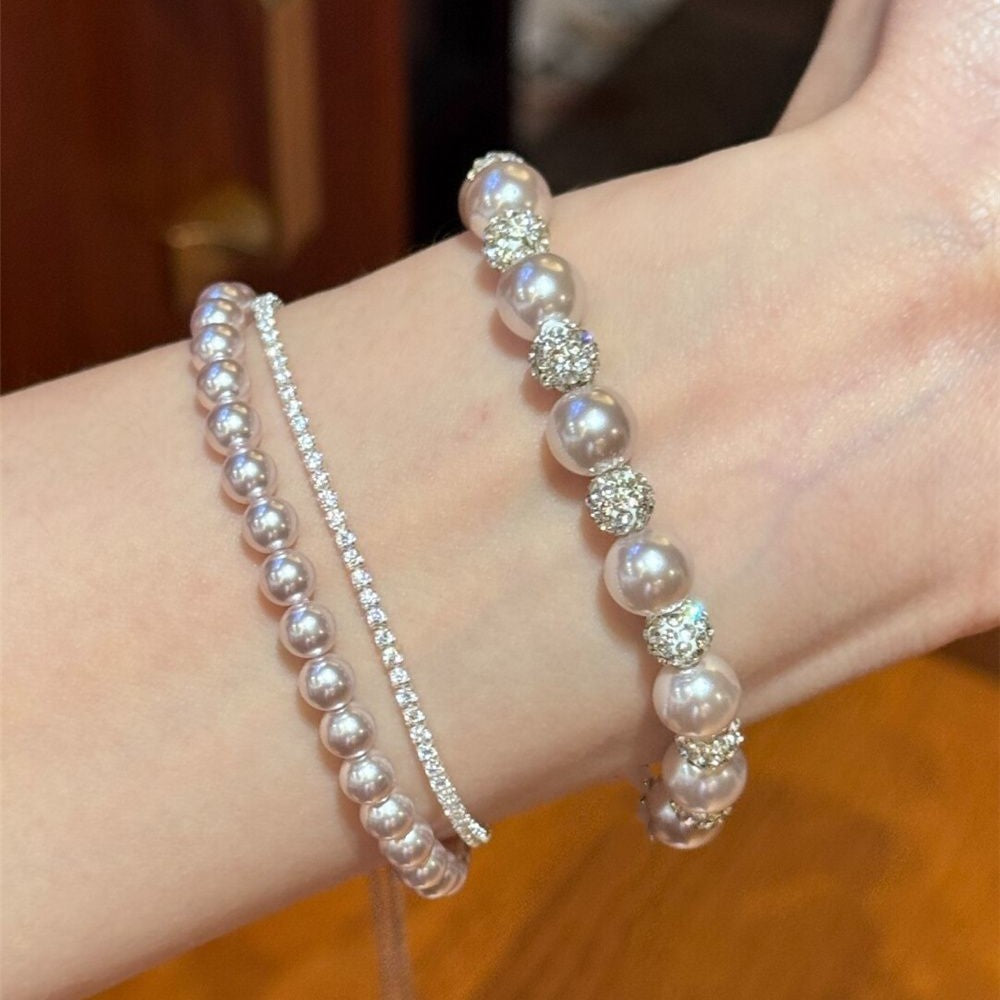 Classy Double Layer Pearl Zircon Bracelet