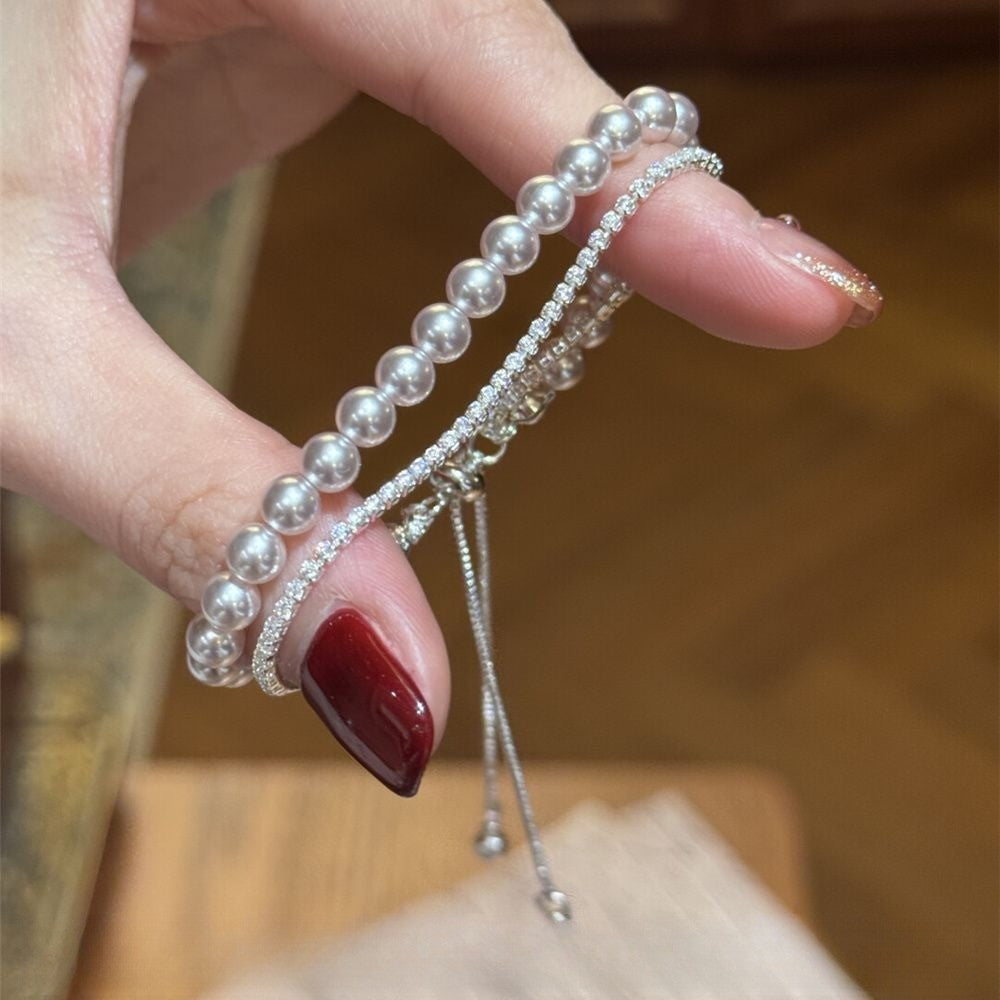 Classy Double Layer Pearl Zircon Bracelet