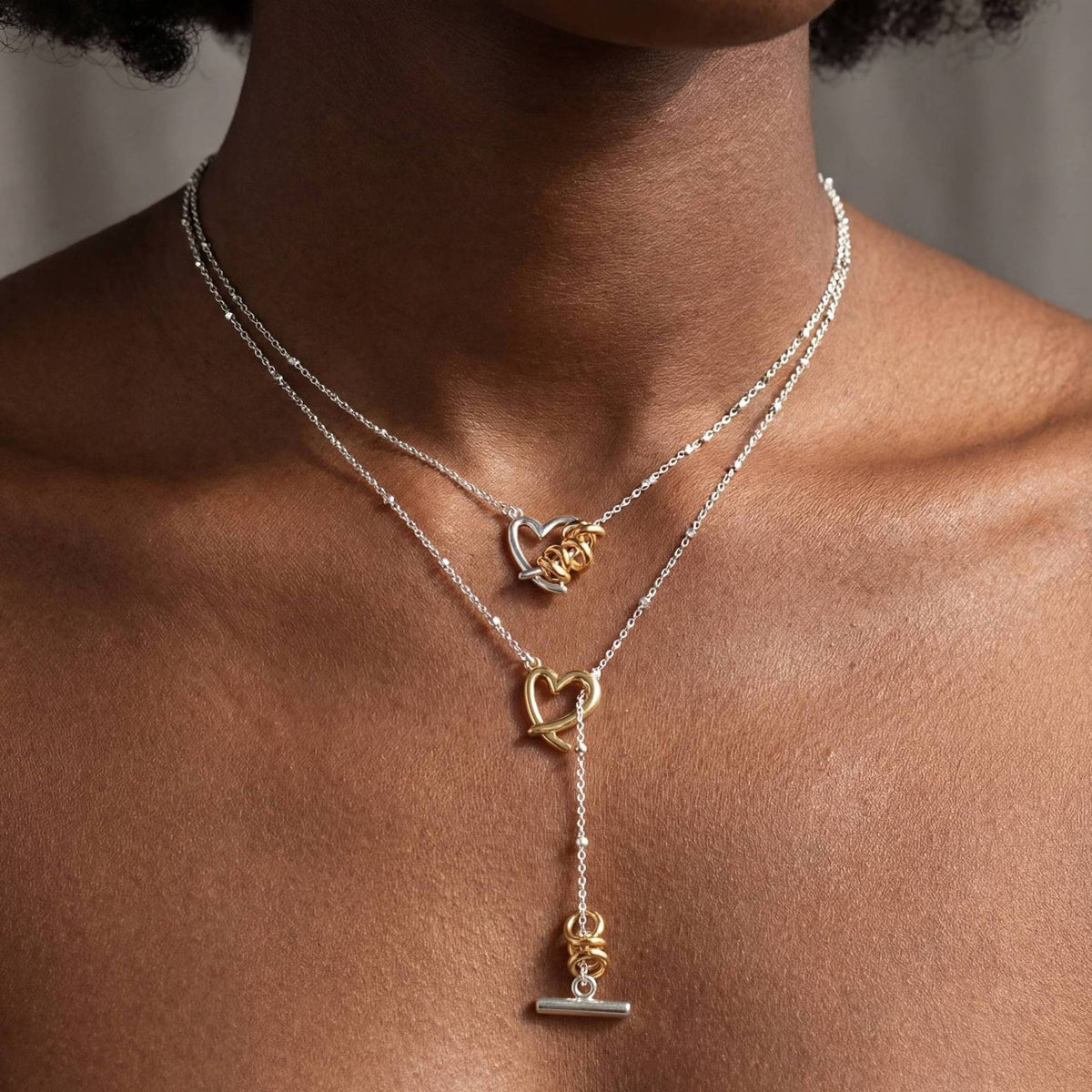 Dainty Mixed Metal Heart Layered Necklace Set