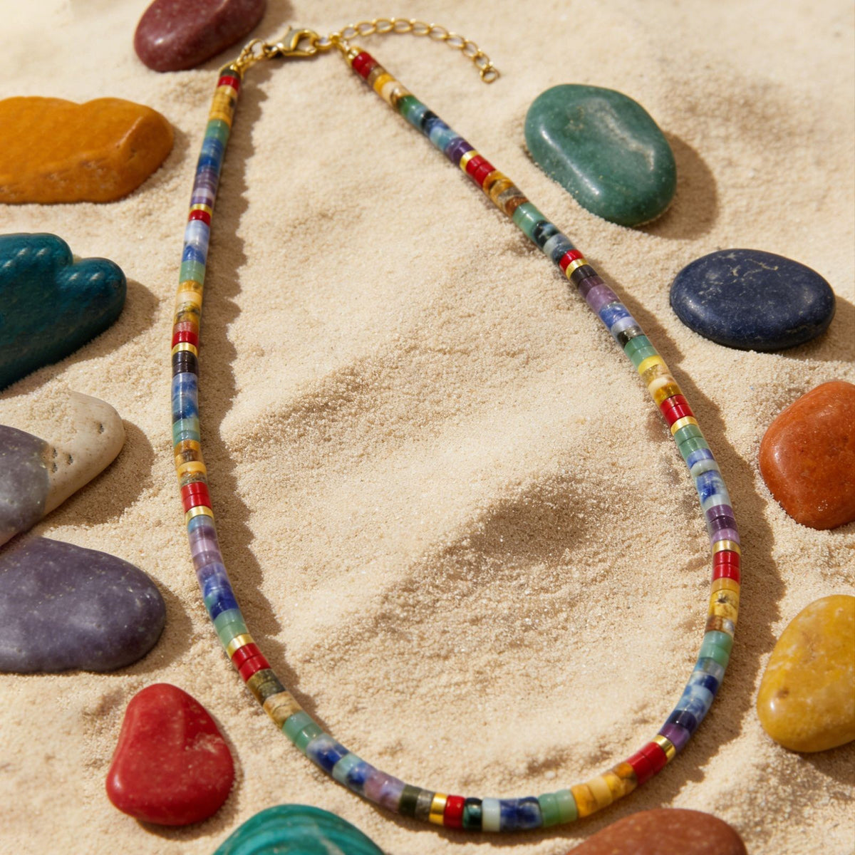 Boho Rainbow Stone Beaded Necklace