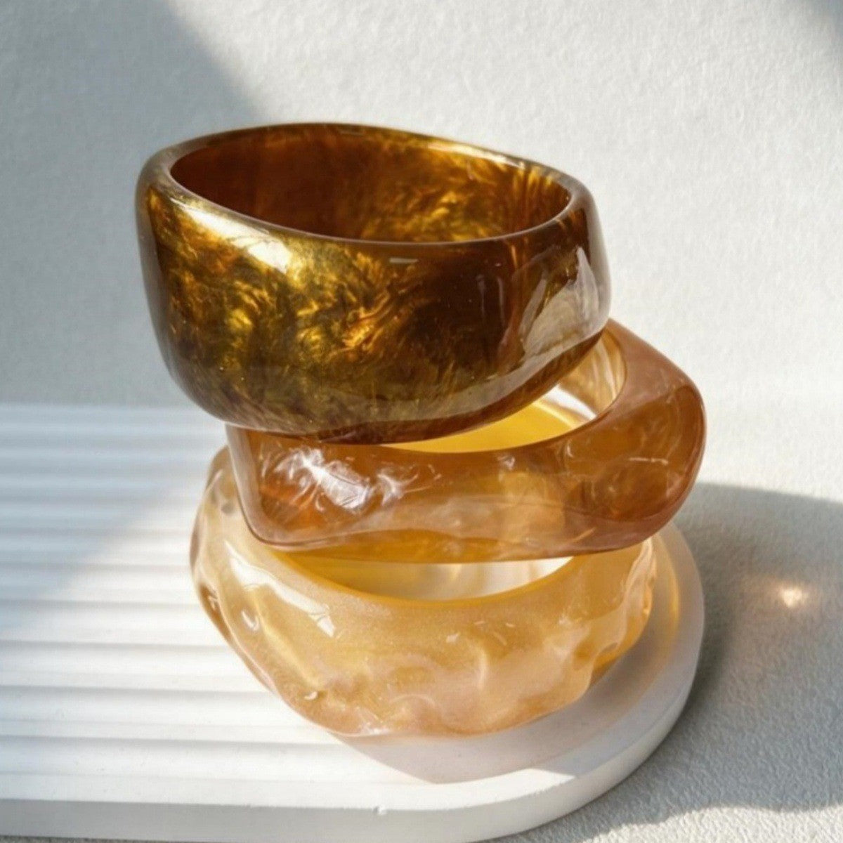 3pc Romantic Pink Resin Bangle Set