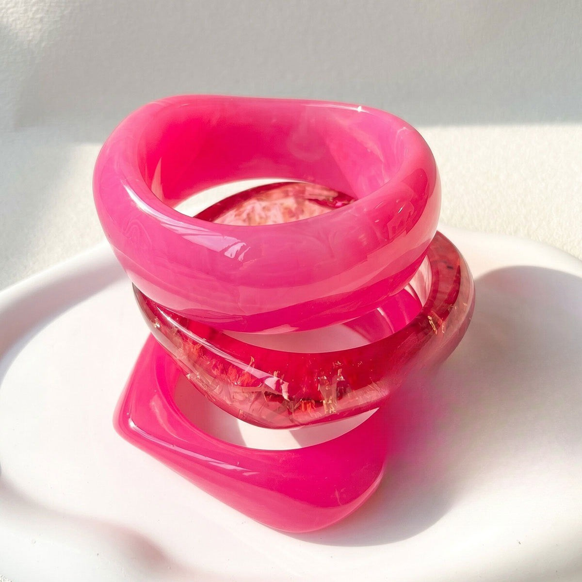 3pc Romantic Pink Resin Bangle Set