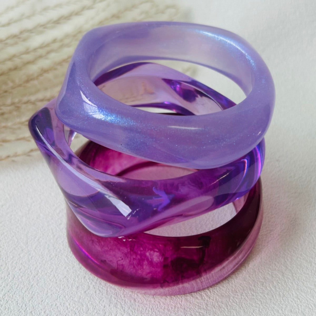 3pc Romantic Pink Resin Bangle Set