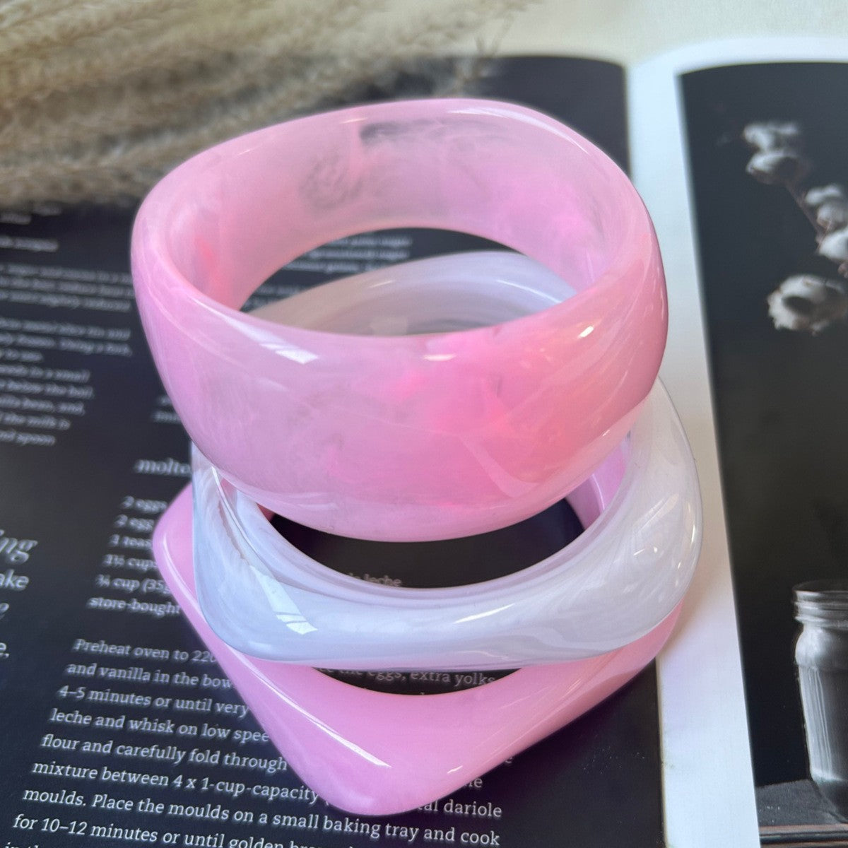 3pc Romantic Pink Resin Bangle Set
