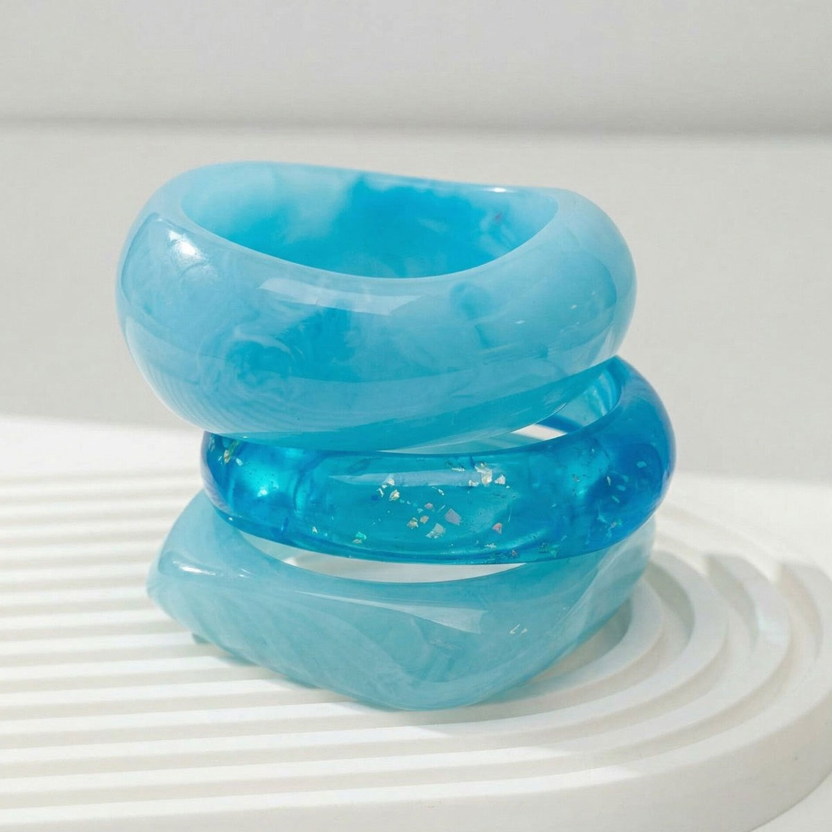 3pc Romantic Pink Resin Bangle Set