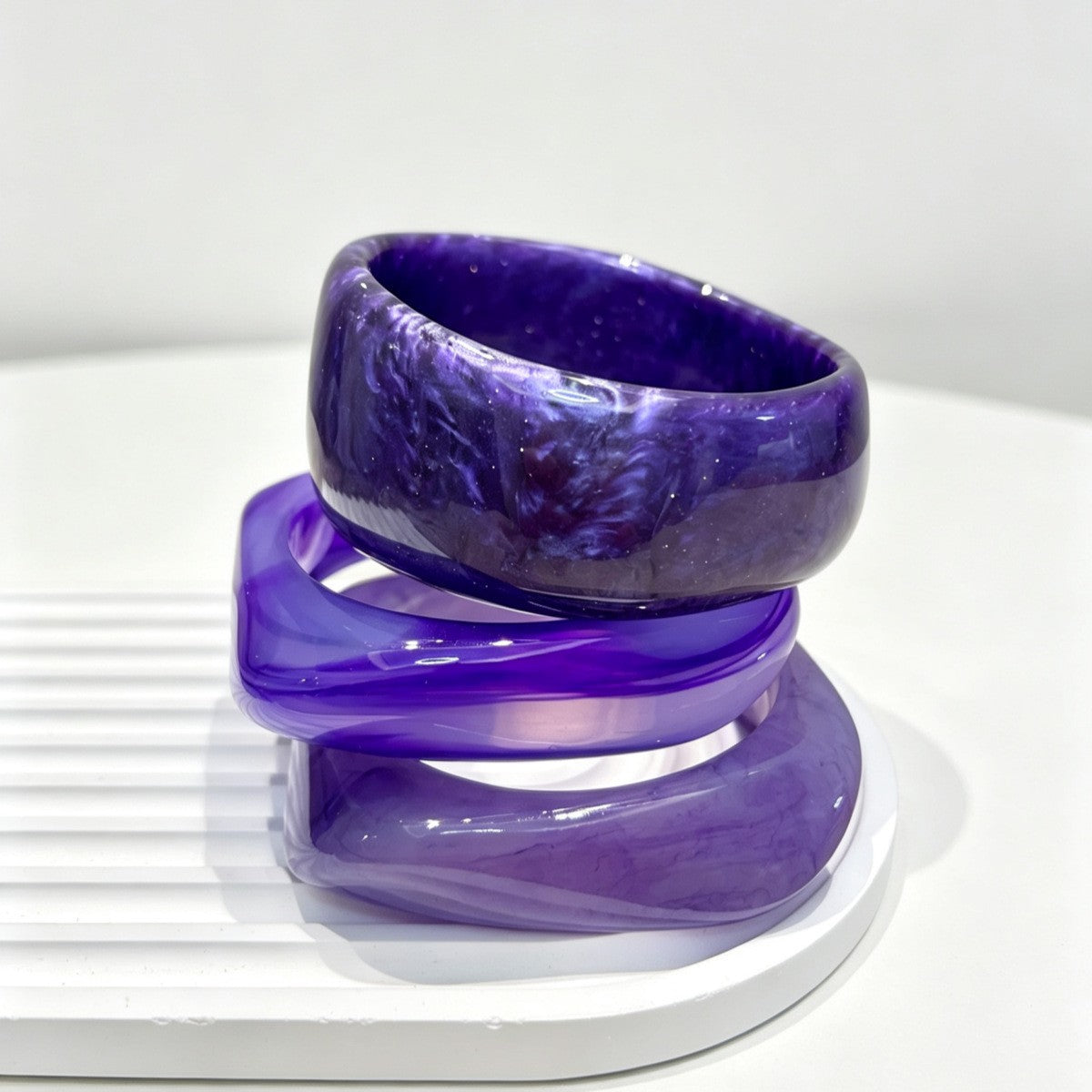 3pc Romantic Pink Resin Bangle Set