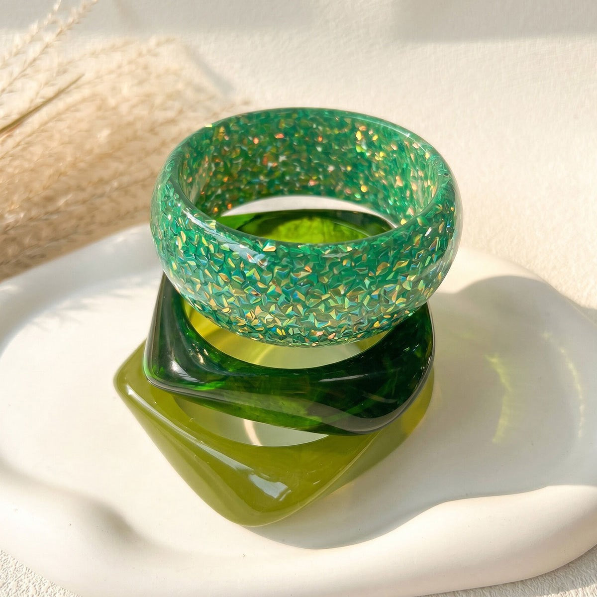 3pc Romantic Pink Resin Bangle Set