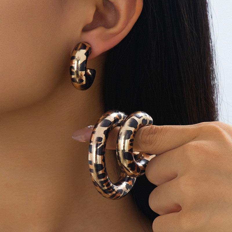 Classy Leopard Print C Hoop Earrings