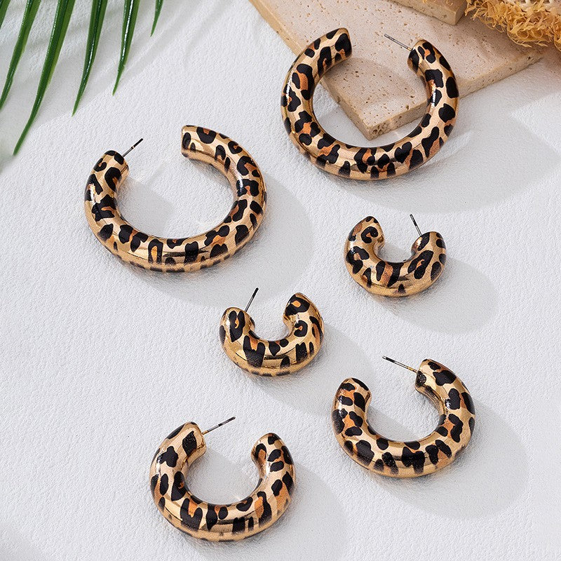 Classy Leopard Print C Hoop Earrings