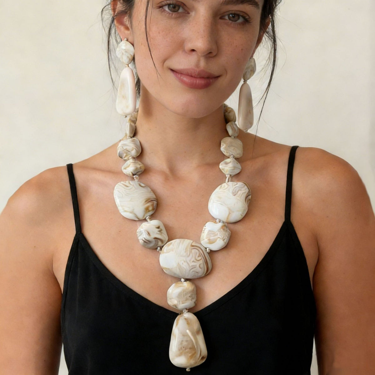 Boho Marbled Resin Necklace and Earring Set