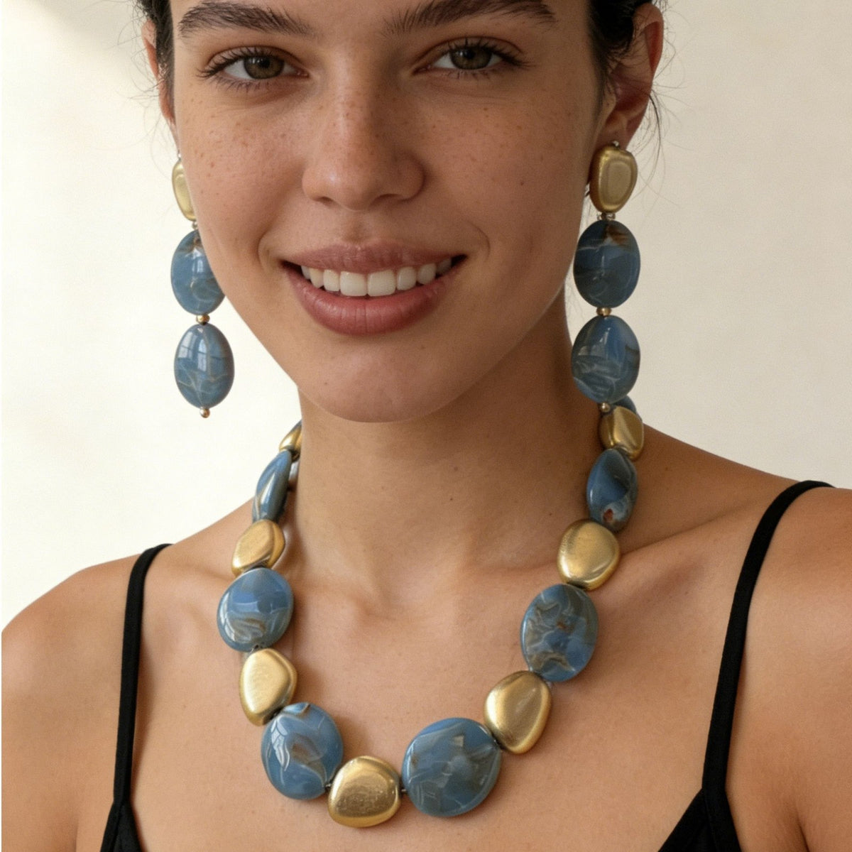 Boho Blue Geometric Resin Necklace & Earring Set