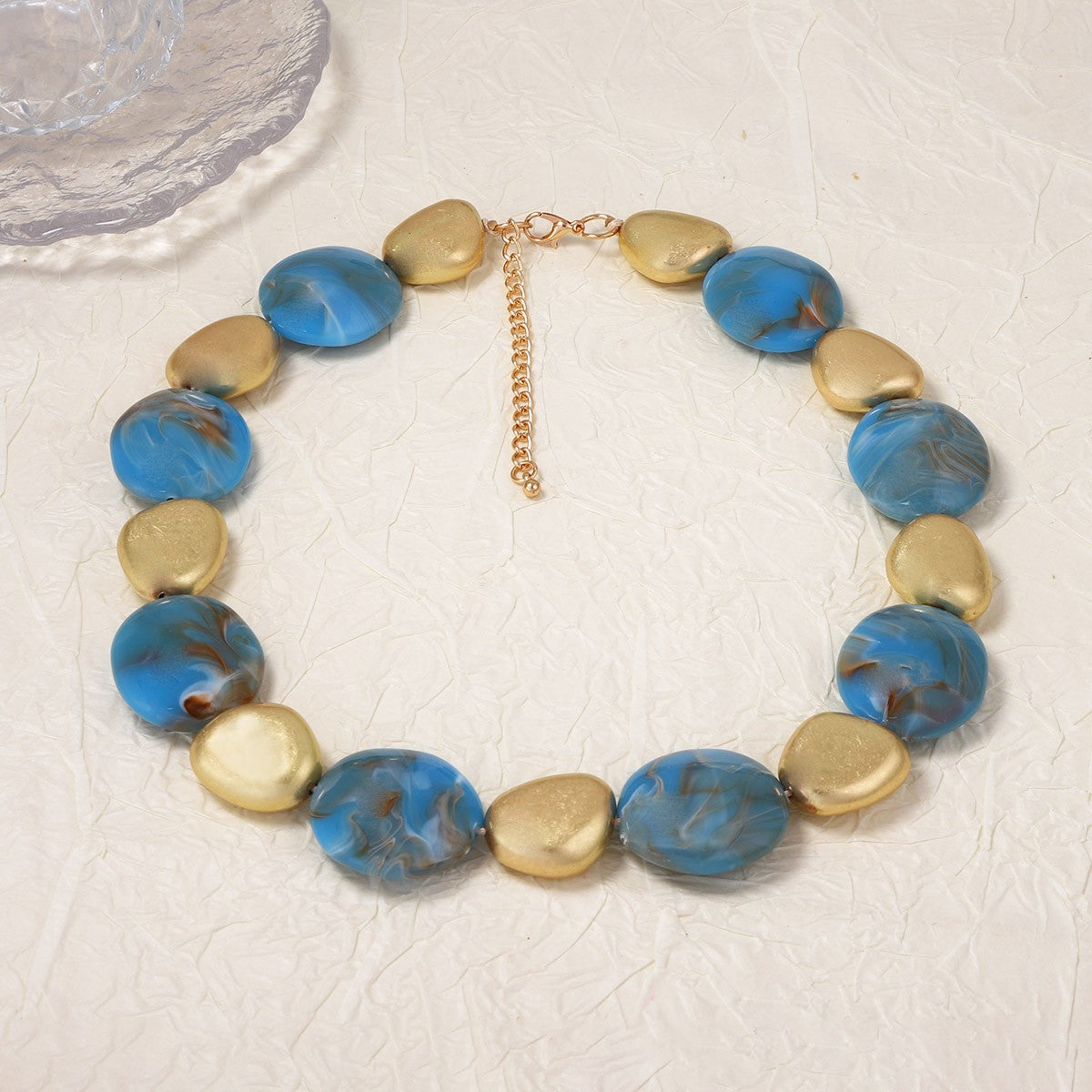 Boho Blue Geometric Resin Necklace & Earring Set