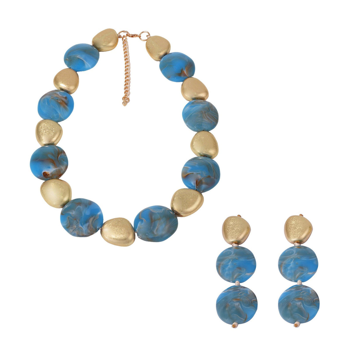 Boho Blue Geometric Resin Necklace & Earring Set