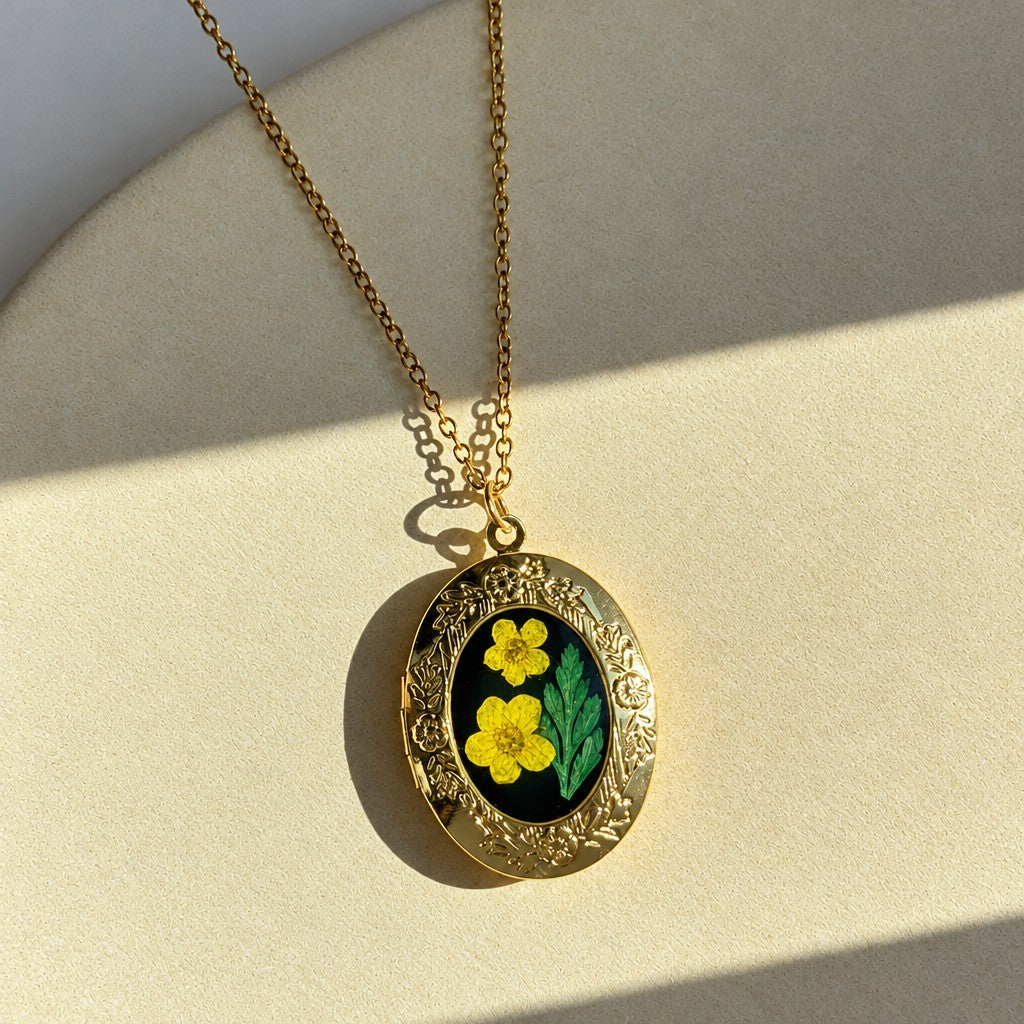 Romantic Pressed Flower Heart Locket Necklace