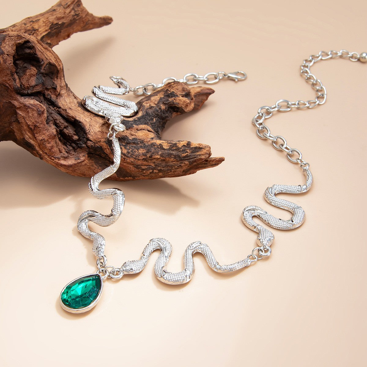 Classy Green Teardrop Snake Necklace & Earring Set
