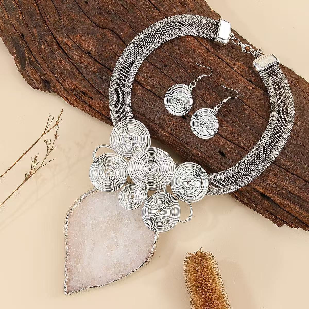Boho Red Spiral Collar Necklace & Earring Set
