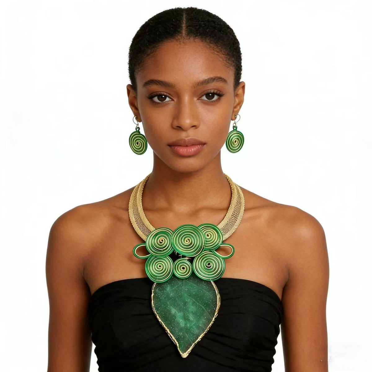 Boho Red Spiral Collar Necklace & Earring Set