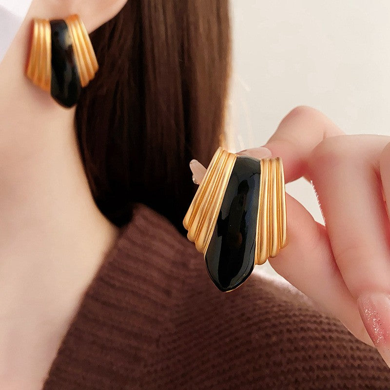 Vintage Striped Enamel Necklace and Earrings Set