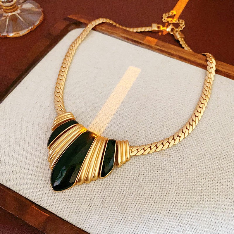 Vintage Striped Enamel Necklace and Earrings Set