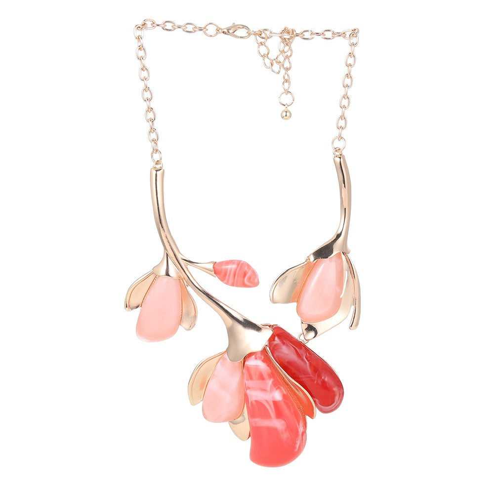 Romantic Pink Resin Floral Statement Necklace