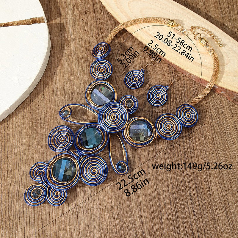 Boho Blue Wire Spiral Necklace and Earring Set