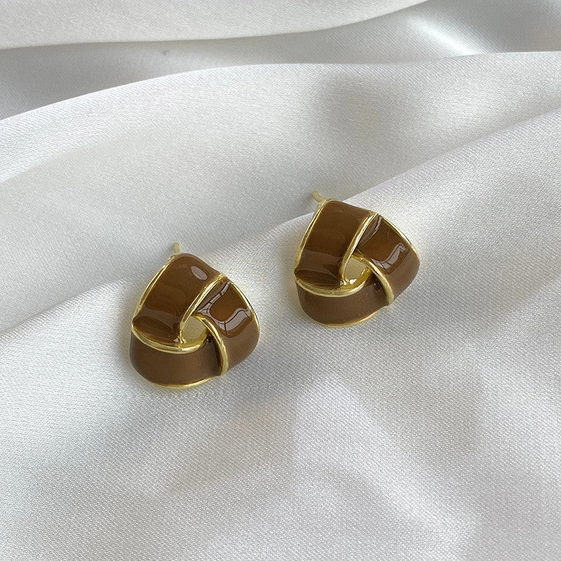 Classy Brown Enamel Geometric Earring Set