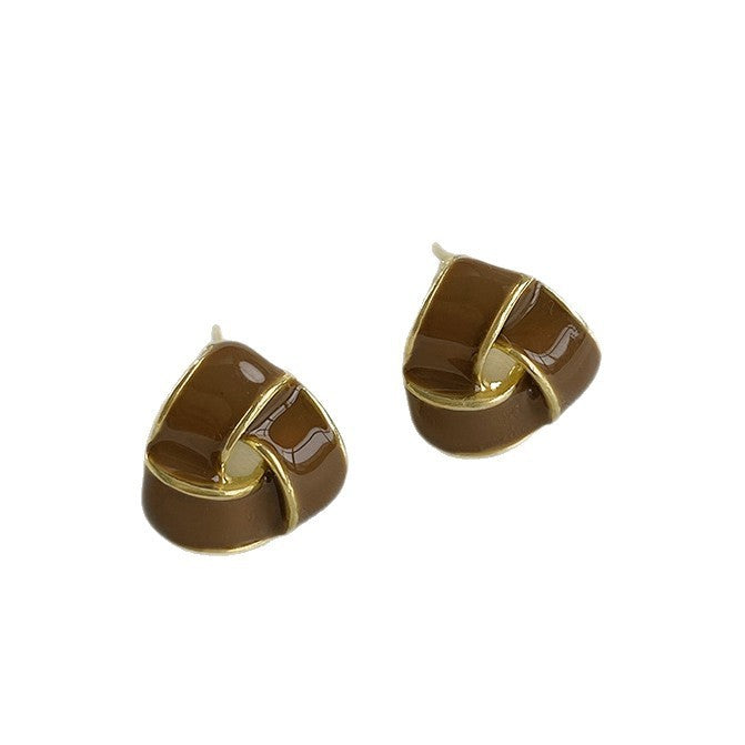 Classy Brown Enamel Geometric Earring Set