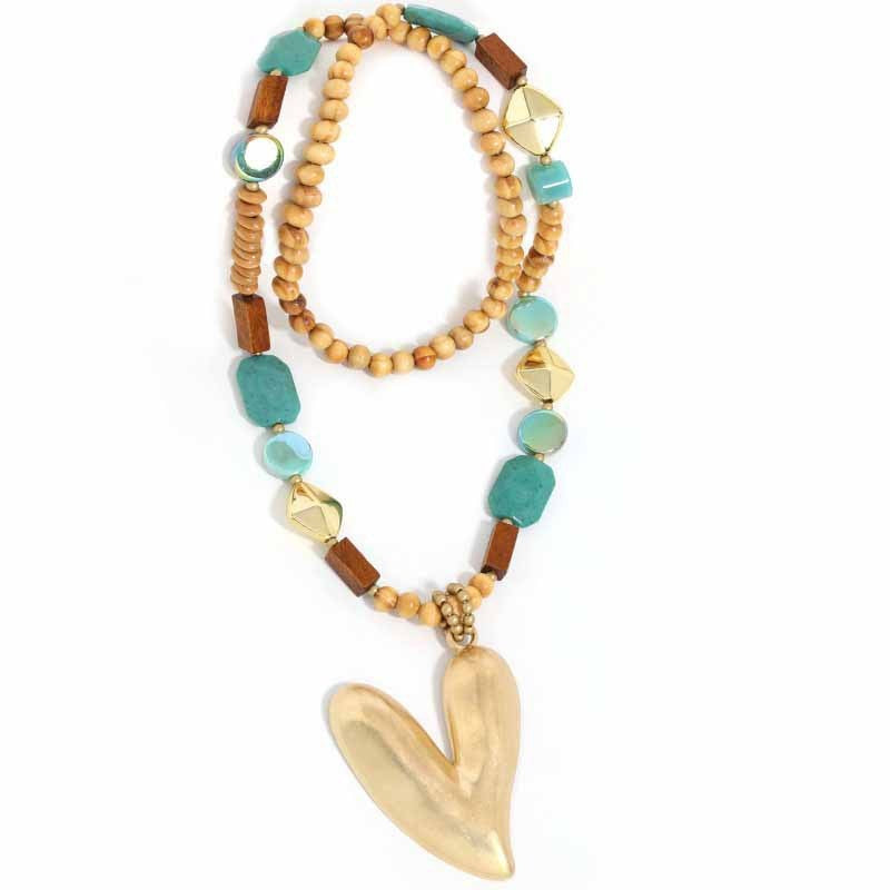 Boho Faux Turquoise Heart Pendant Necklace