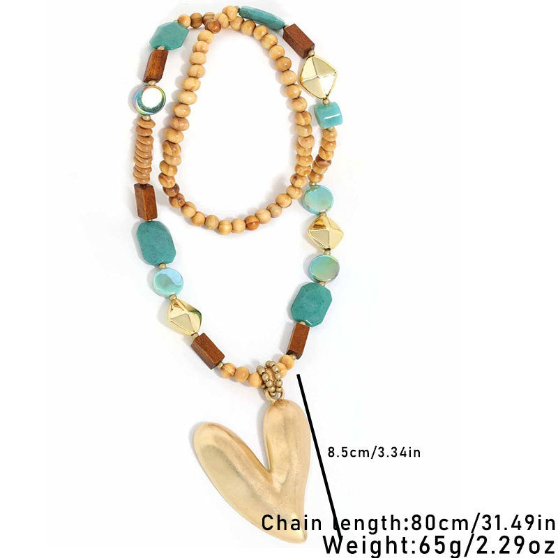 Boho Faux Turquoise Heart Pendant Necklace