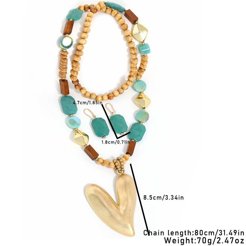Boho Faux Turquoise Heart Pendant Necklace