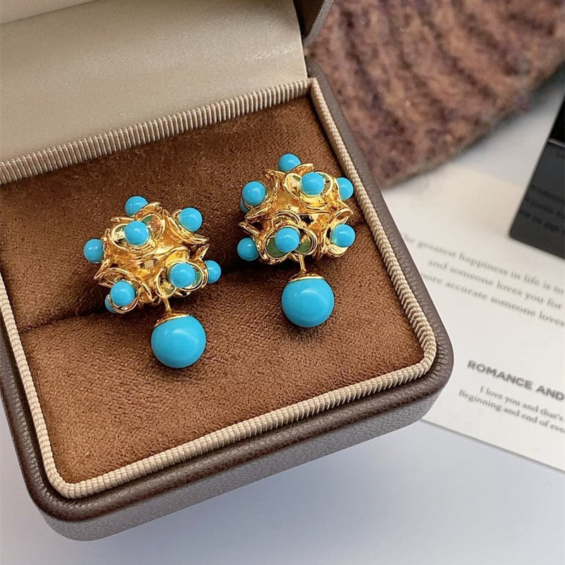 Boho Turquoise Floral Huggie Earring Set