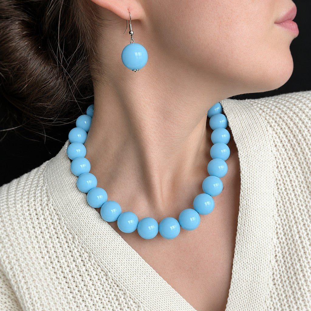 Romantic Pink Round Bead Necklace & Earring Set