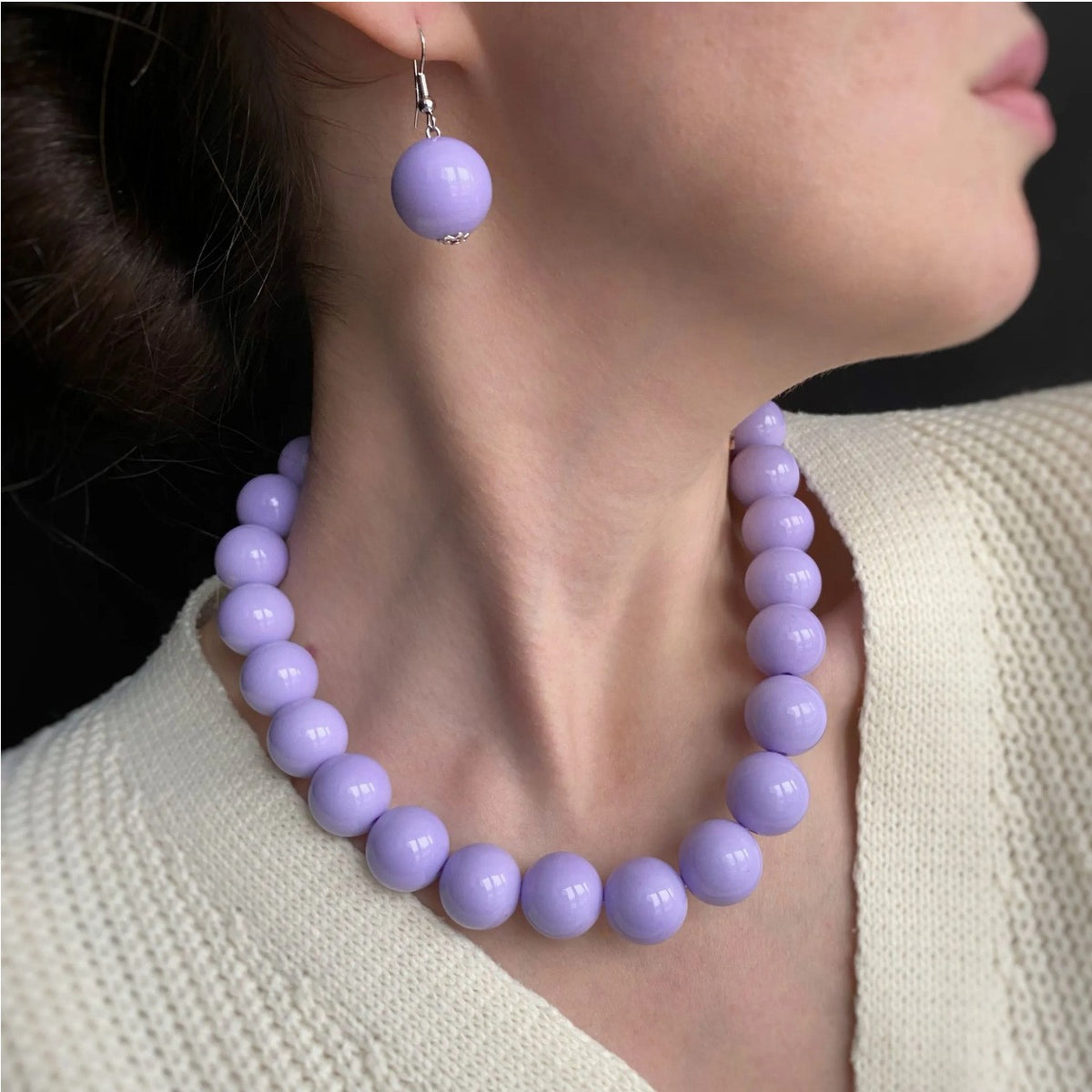 Romantic Pink Round Bead Necklace & Earring Set