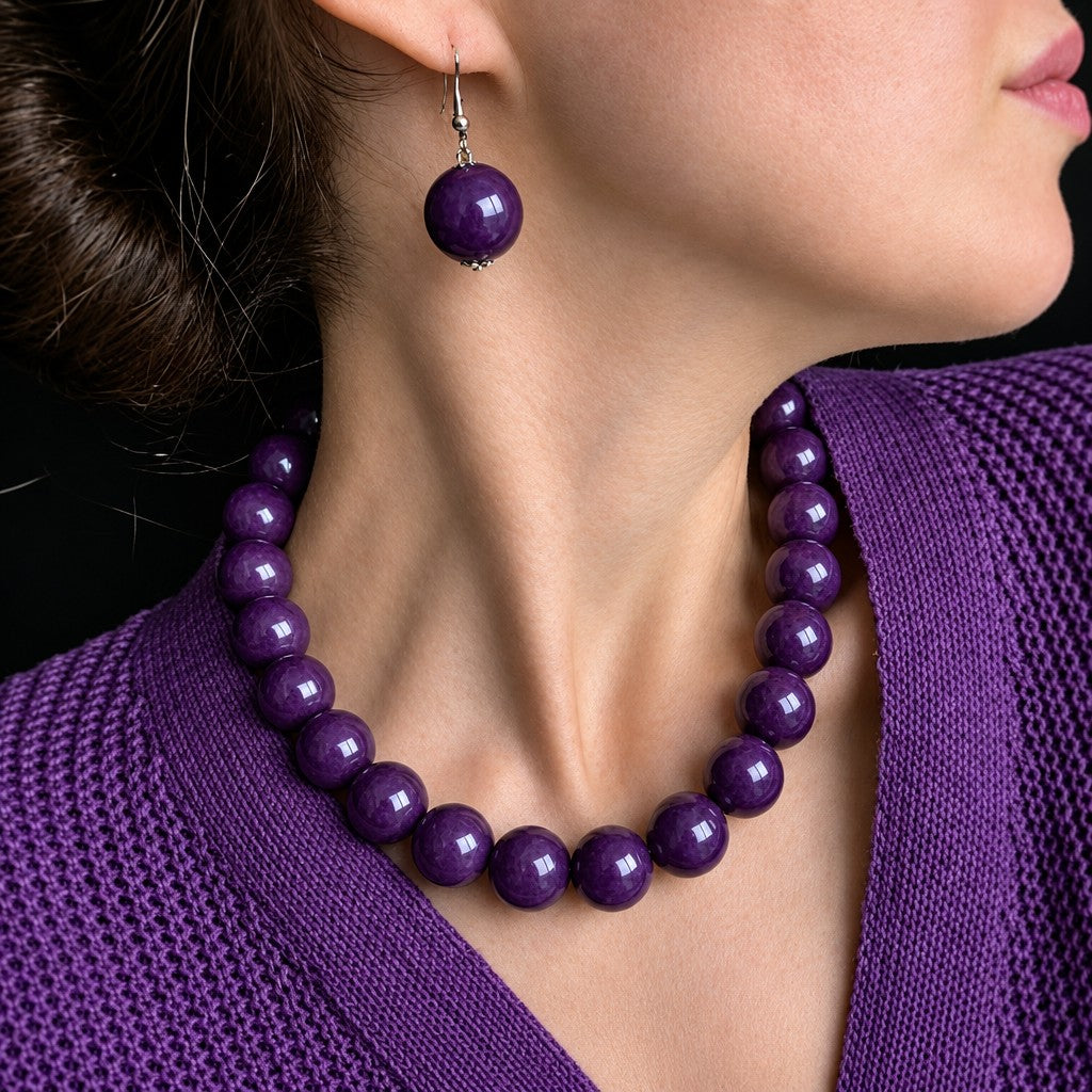 Romantic Pink Round Bead Necklace & Earring Set