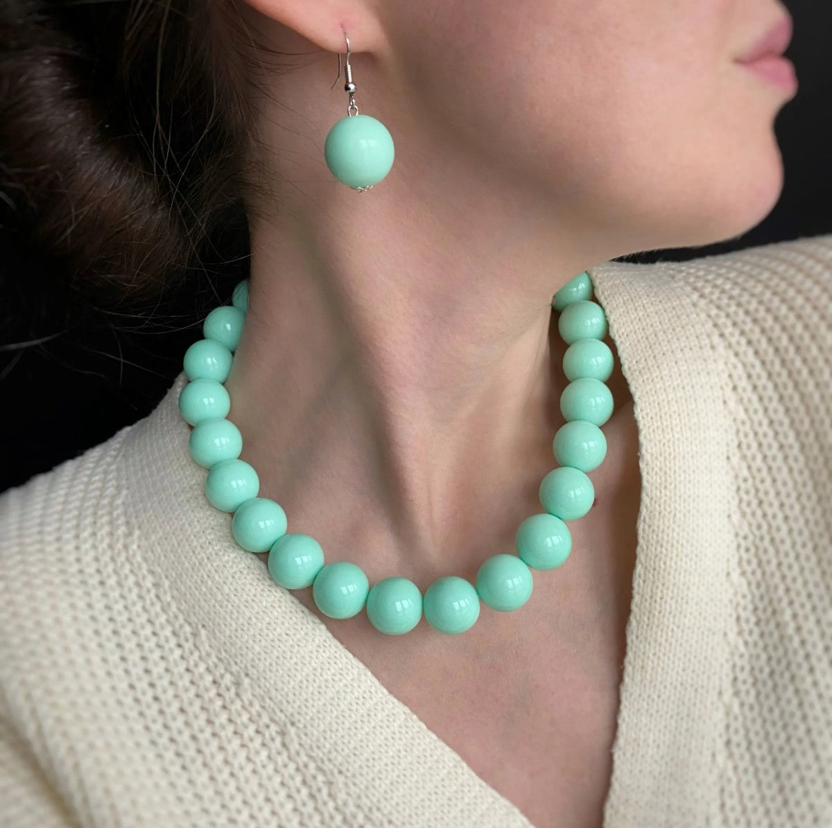 Romantic Pink Round Bead Necklace & Earring Set