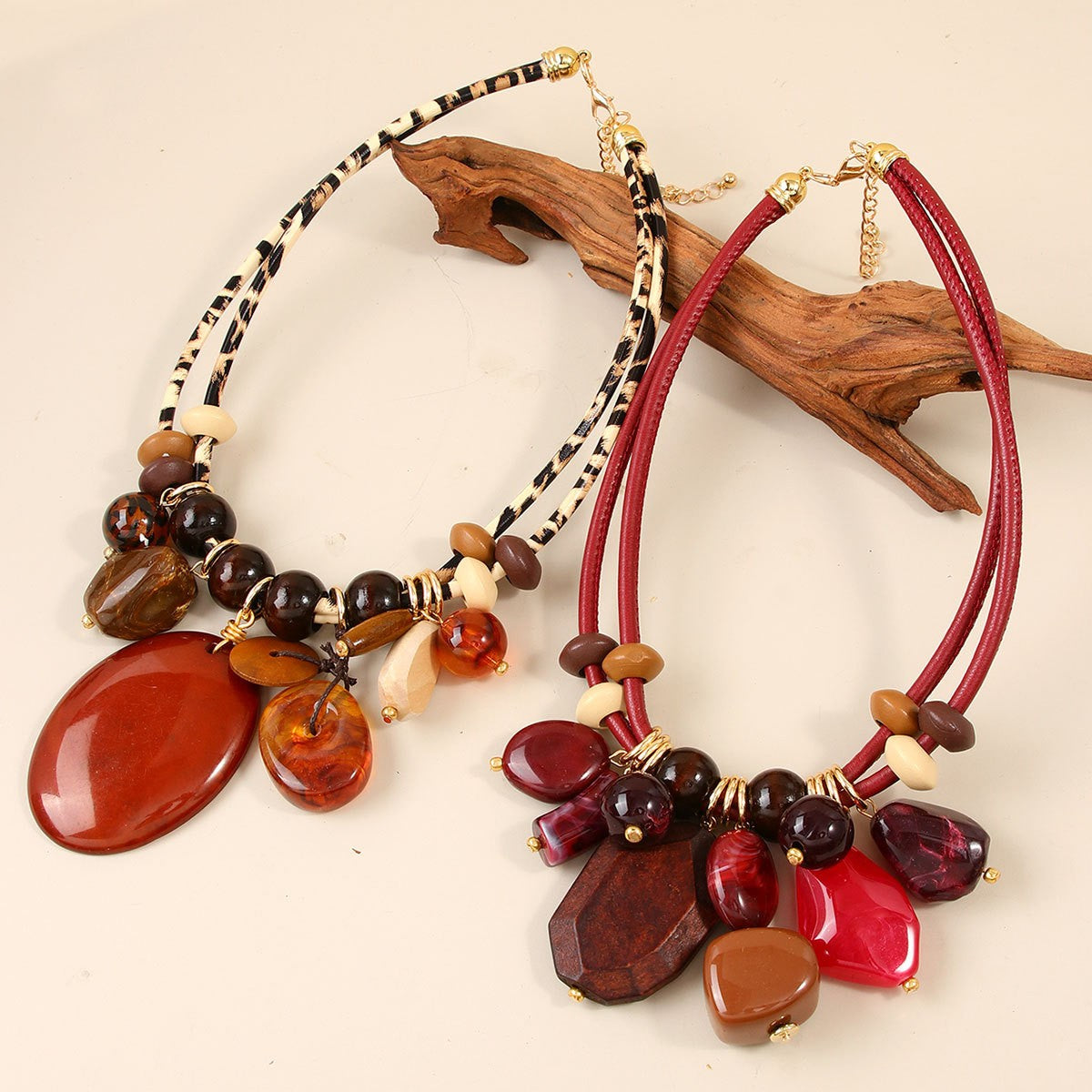 Boho Multi-Strand Resin Statement Necklace