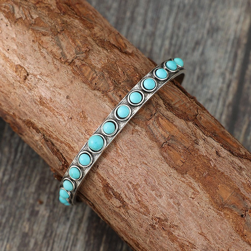 Retro Turquoise Stone Open Cuff Bracelet
