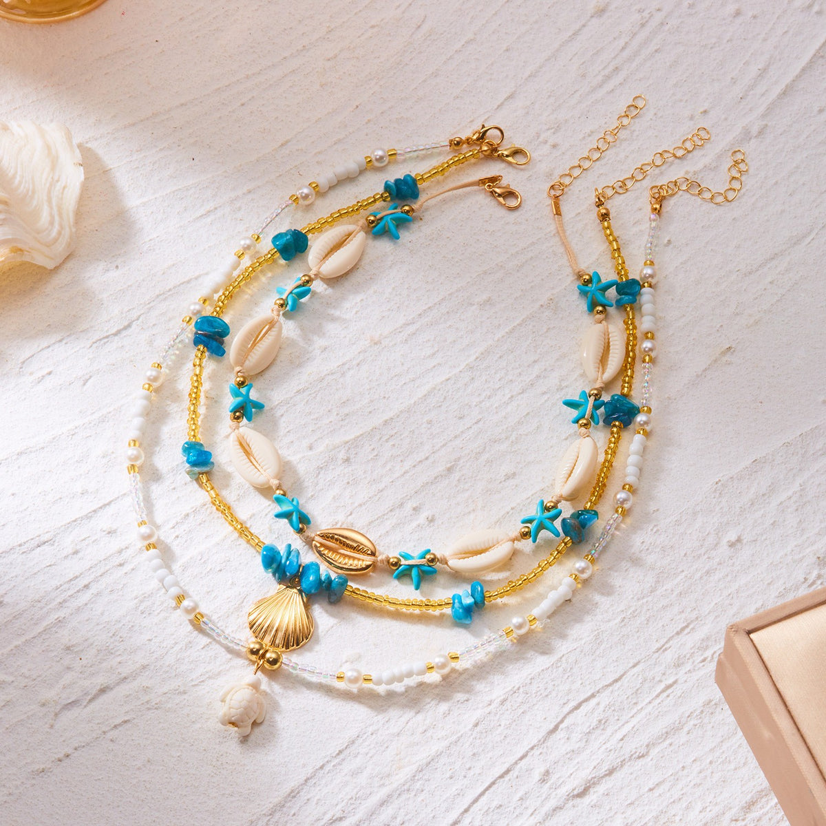 Boho Layered Shell & Starfish Necklace Set