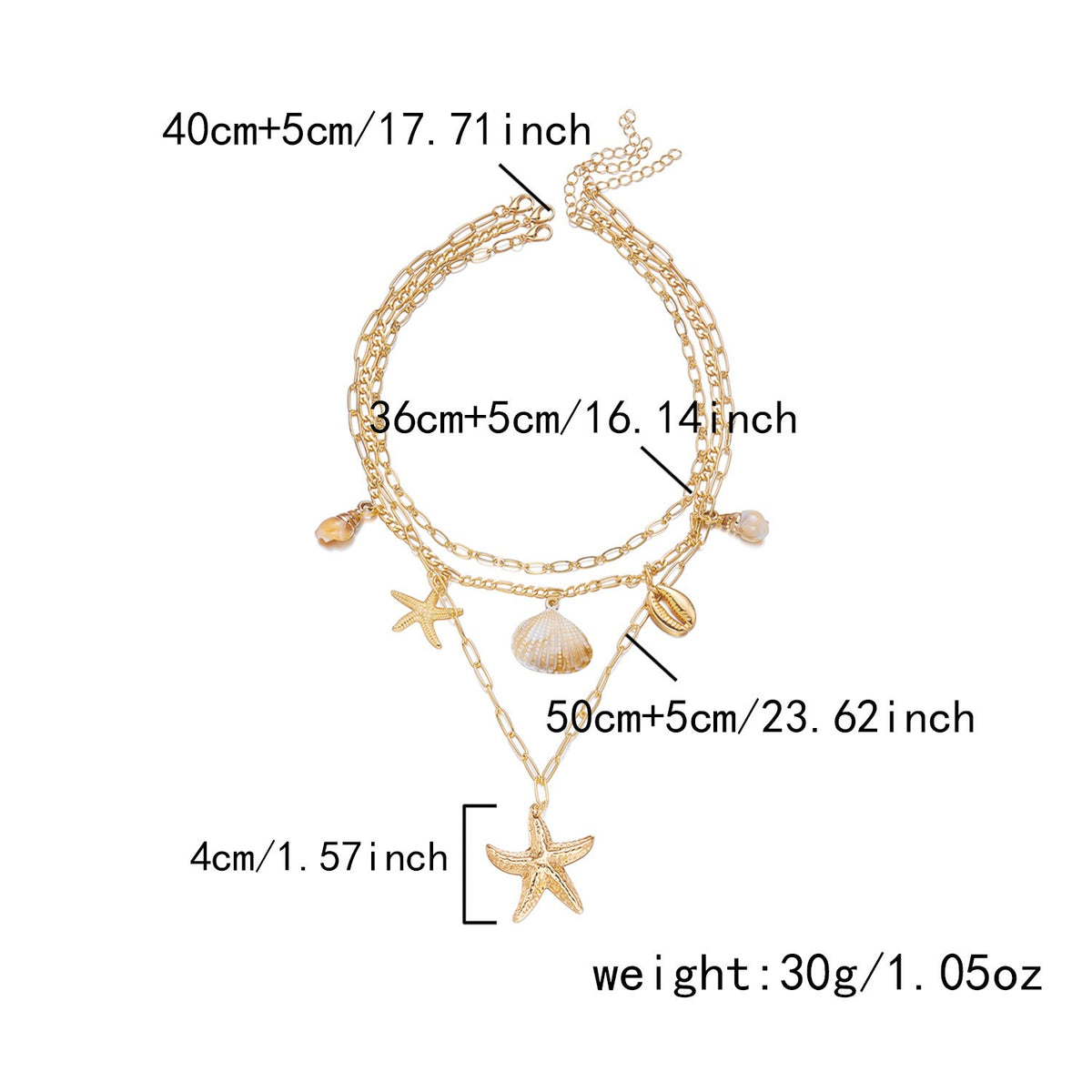 Boho Layered Shell & Starfish Necklace Set