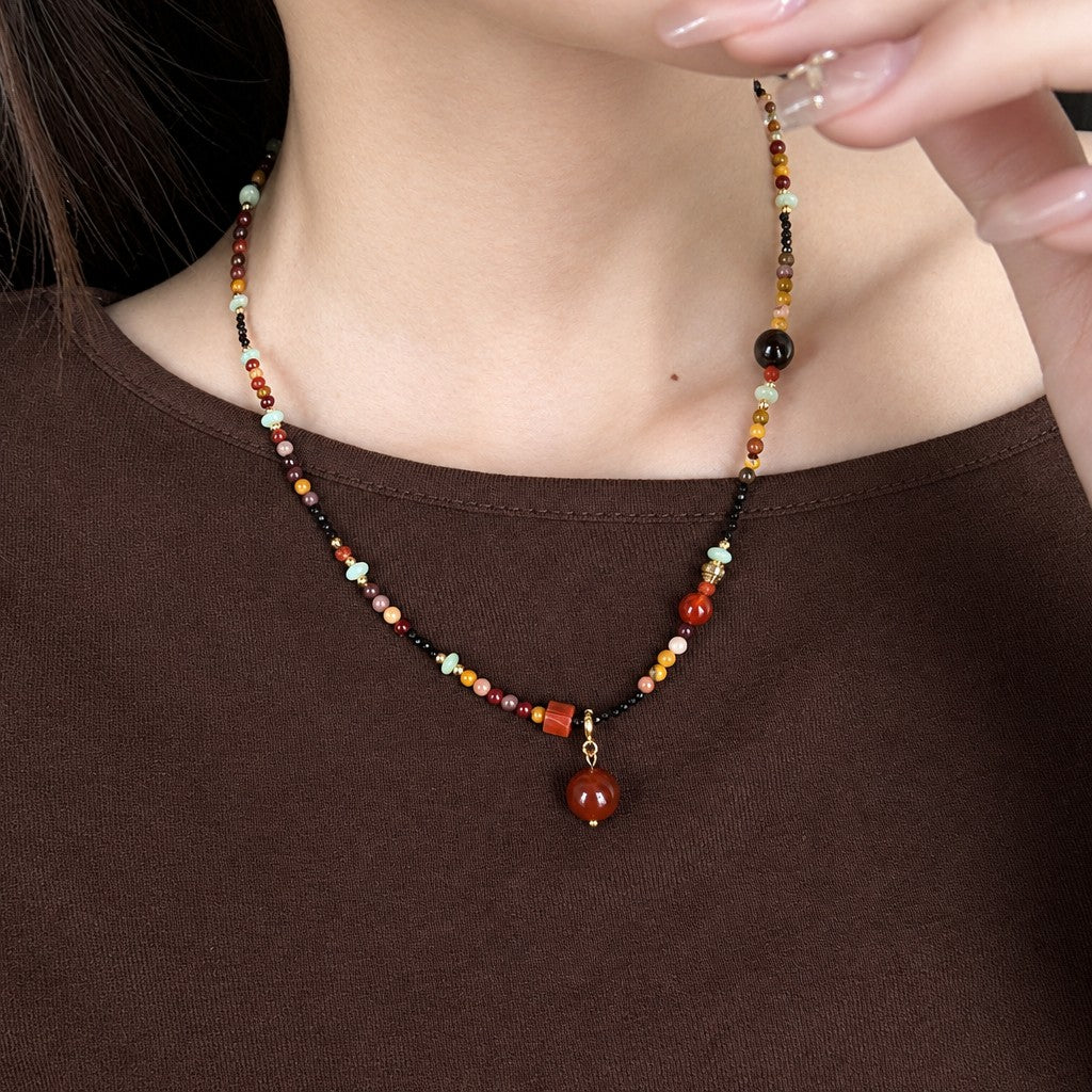 Boho Multicolor Agate Beaded Necklace