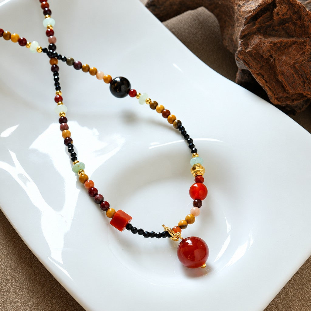 Boho Multicolor Agate Beaded Necklace