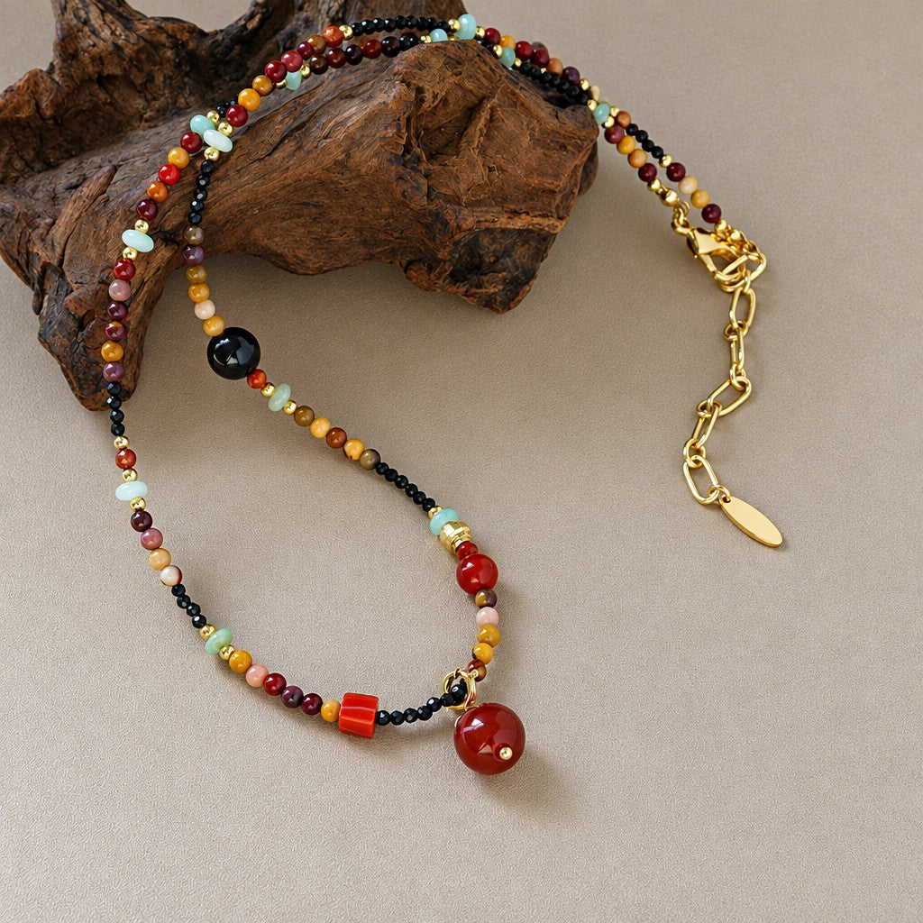 Boho Multicolor Agate Beaded Necklace