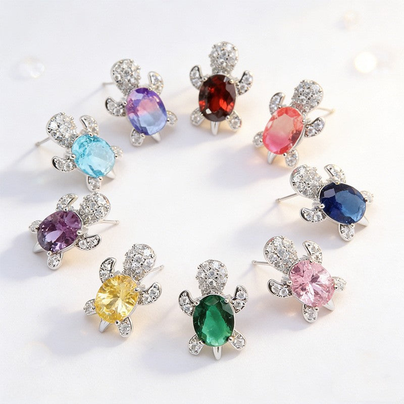 Dainty Crystal Turtle Stud Earrings